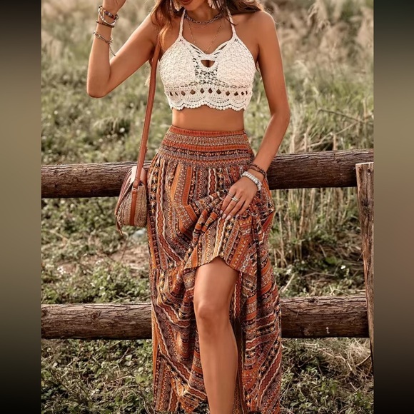 Boho tribal  print elastic waist maxi skirt - Picture 4 of 5